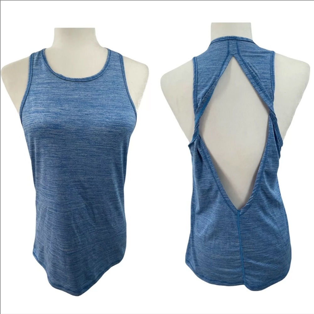 Lululemon Trapeze Twist Tank Top Heathered Blue Open Back Sleeveless Size 4 - Picture 1 of 7